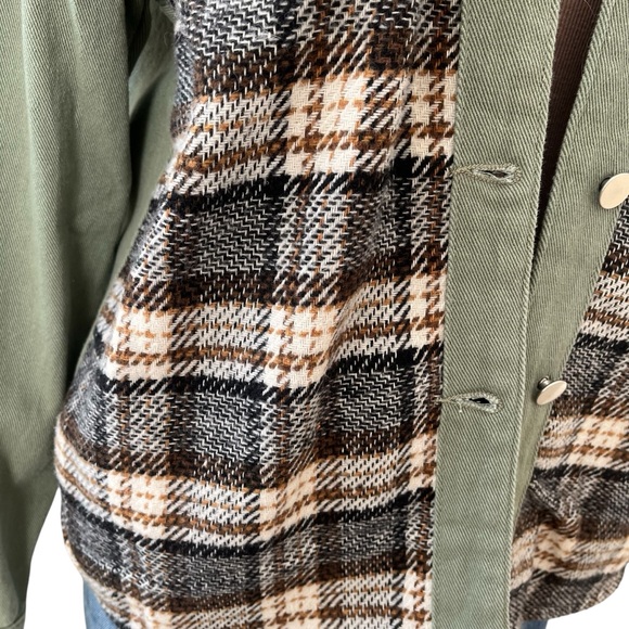 Green and plaid button down 100% cotton lightweight chore coat M - Picture 7 of 14